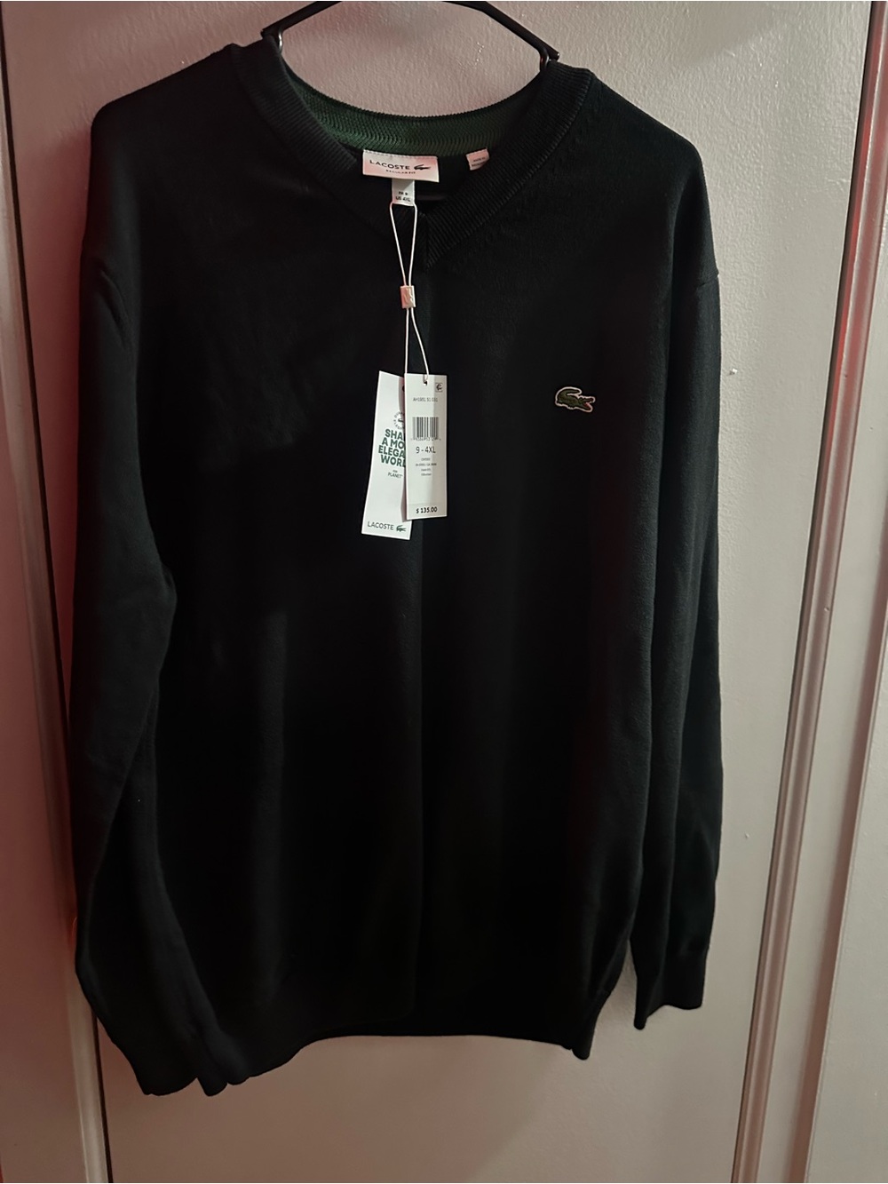 Lacoste Men's Black Crewneck Knit Sweater with Croc Logo fits like xxl - Picture 2 of 7